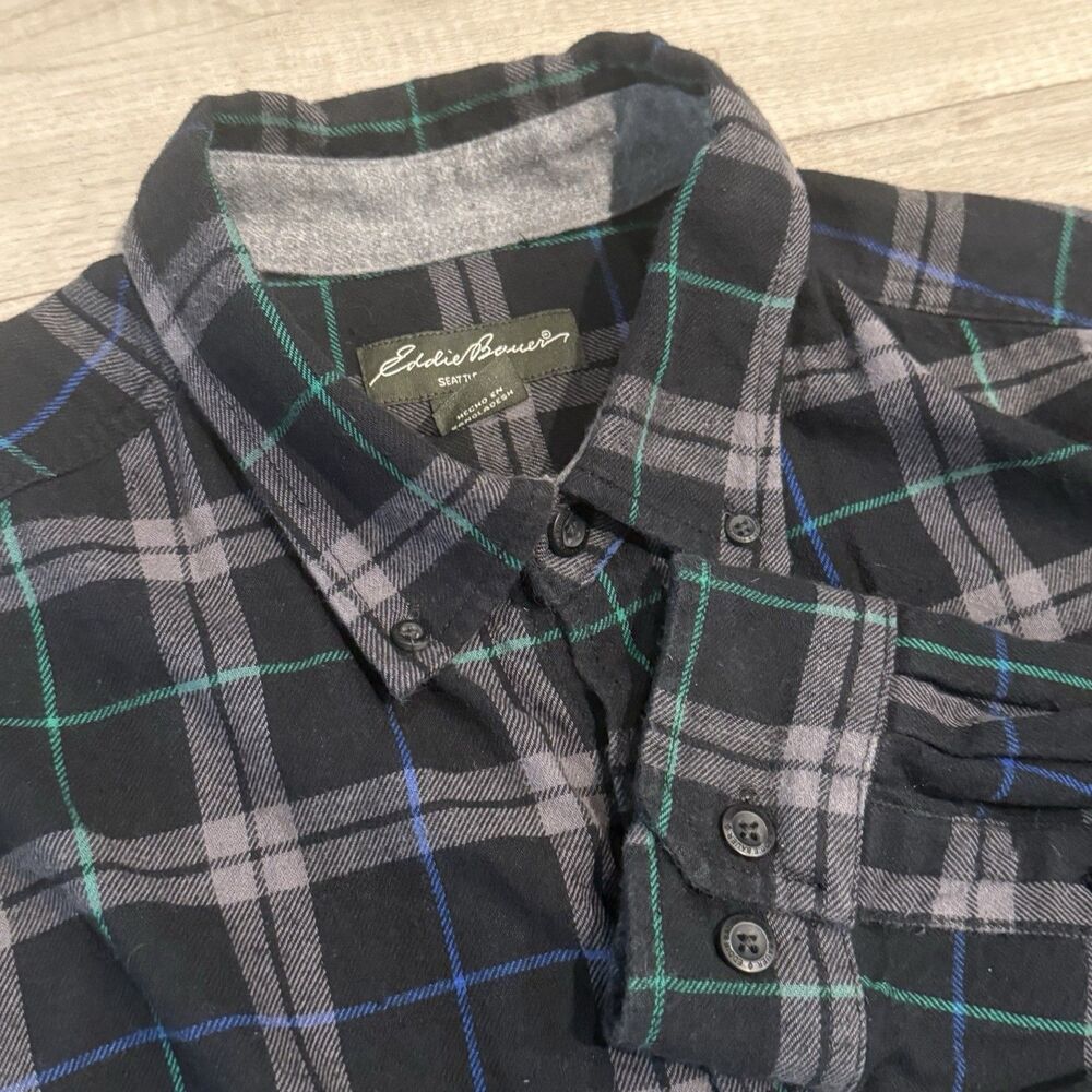 Eddie Bauer Shirt Mens XL Multi Plaid Flannel Button Down Long Sleeve Classic